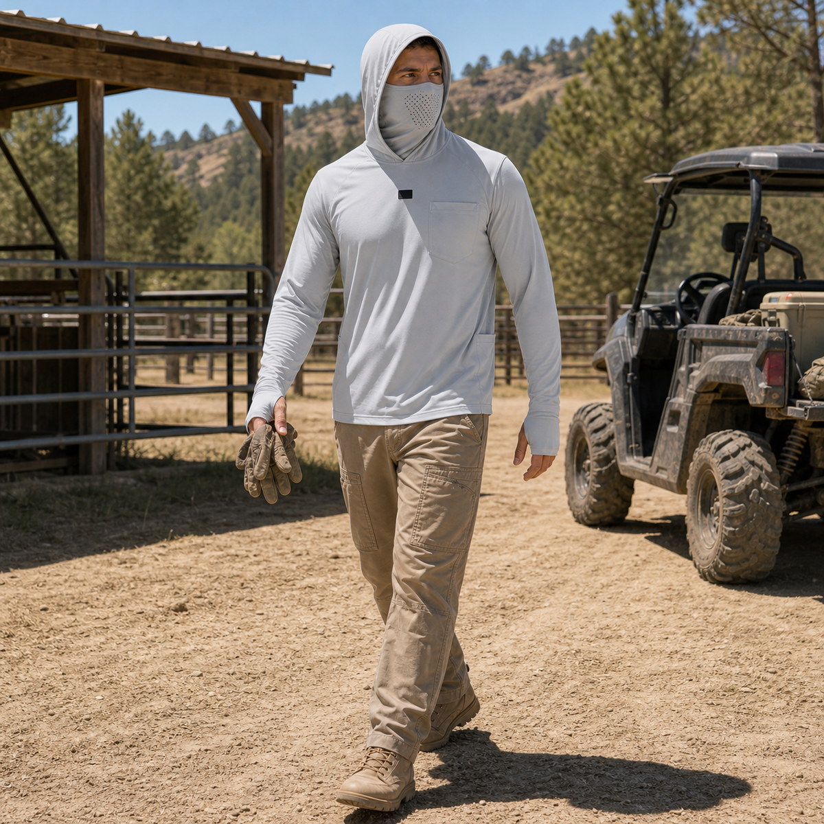 Lightweight Quick-Dry UPF 50+ Hooded Sun Shirt with Built-In Neck Gaiter
