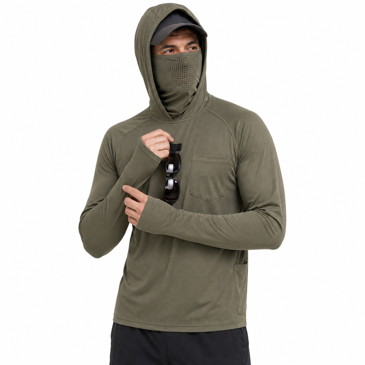 Lightweight Quick-Dry UPF 50+ Hooded Sun Shirt with Built-In Neck Gaiter