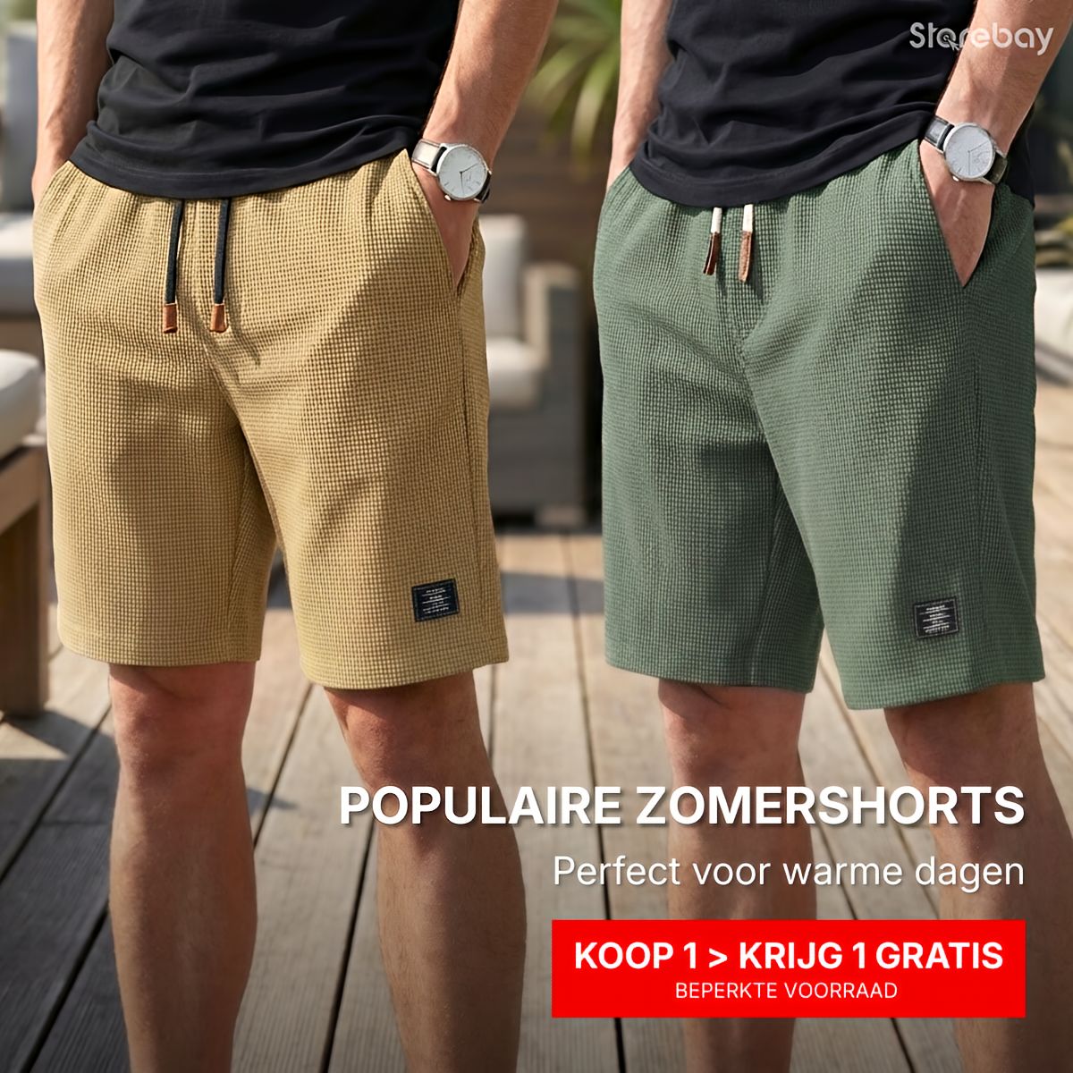 Korte broek heren | Comfortabele zomer short met elastische taille | 1+1 GRATIS