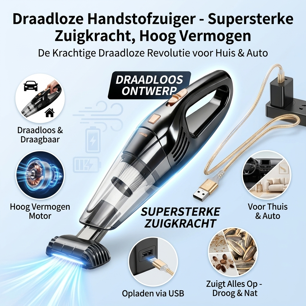 TurboVac Pro | Draadloze Auto Stofzuiger