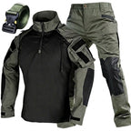 Driedelige tactische herenset – Sneldrogend shirt met capuchon, broek en riem