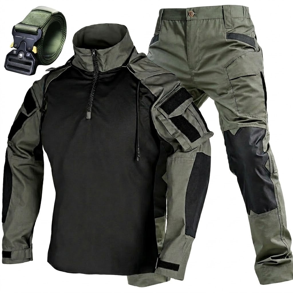 Driedelige tactische herenset – Sneldrogend shirt met capuchon, broek en riem