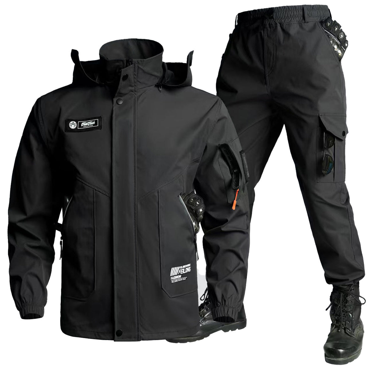 Tactische softshell werkkledingset voor heren – Jas en cargobroek met meerdere zakken