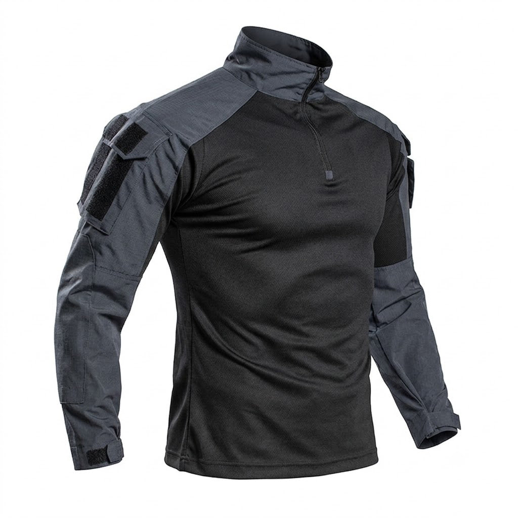 Tactisch gevechtsshirt voor heren – trainingsshirt met kwartrits en mouwzak