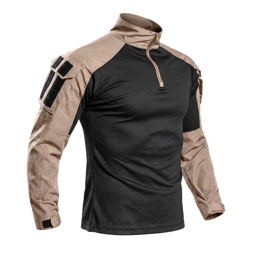 Tactisch gevechtsshirt voor heren – trainingsshirt met kwartrits en mouwzak
