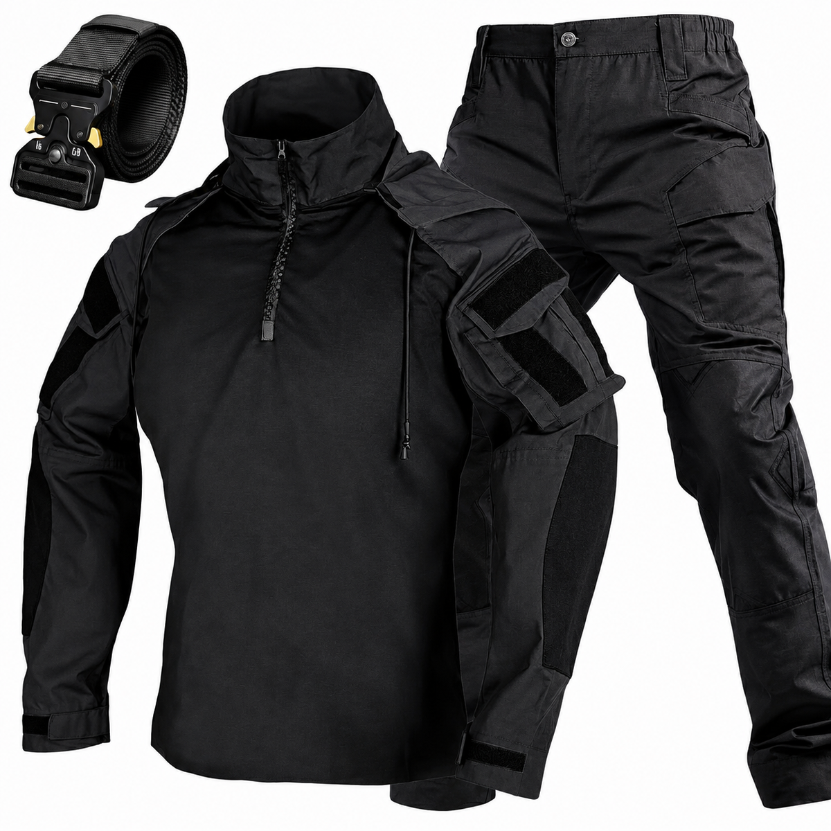 Driedelige tactische herenset – Sneldrogend shirt met capuchon, broek en riem