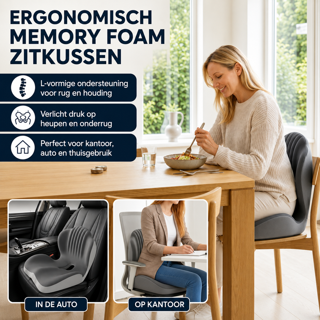 ZitComfort Pro - Ergonomisch Traagschuim Zitkussen