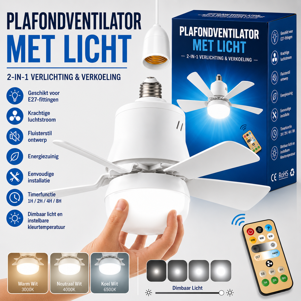 SmartBreez - LED Plafondventilator (40W) + Afstandsbediening