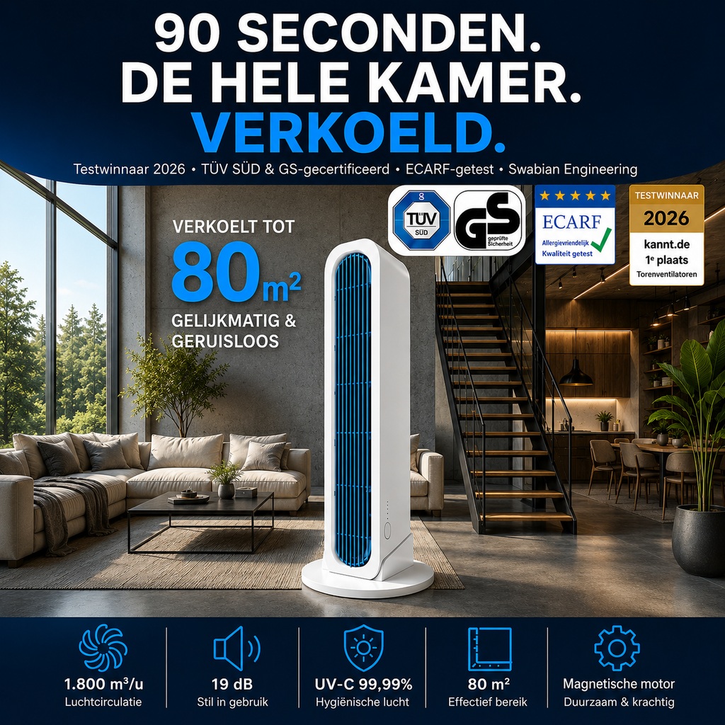 RapidCool Duo - Torenventilator die zowel staand als liggend kan worden gebruikt