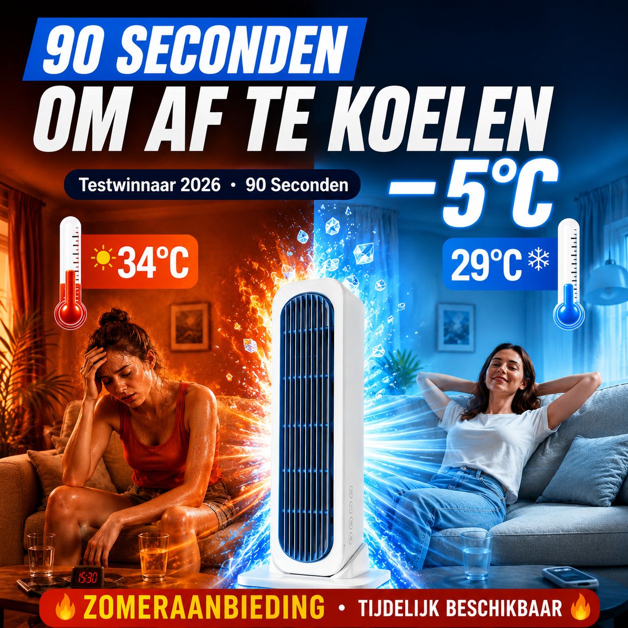 RapidCool Duo - Torenventilator die zowel staand als liggend kan worden gebruikt