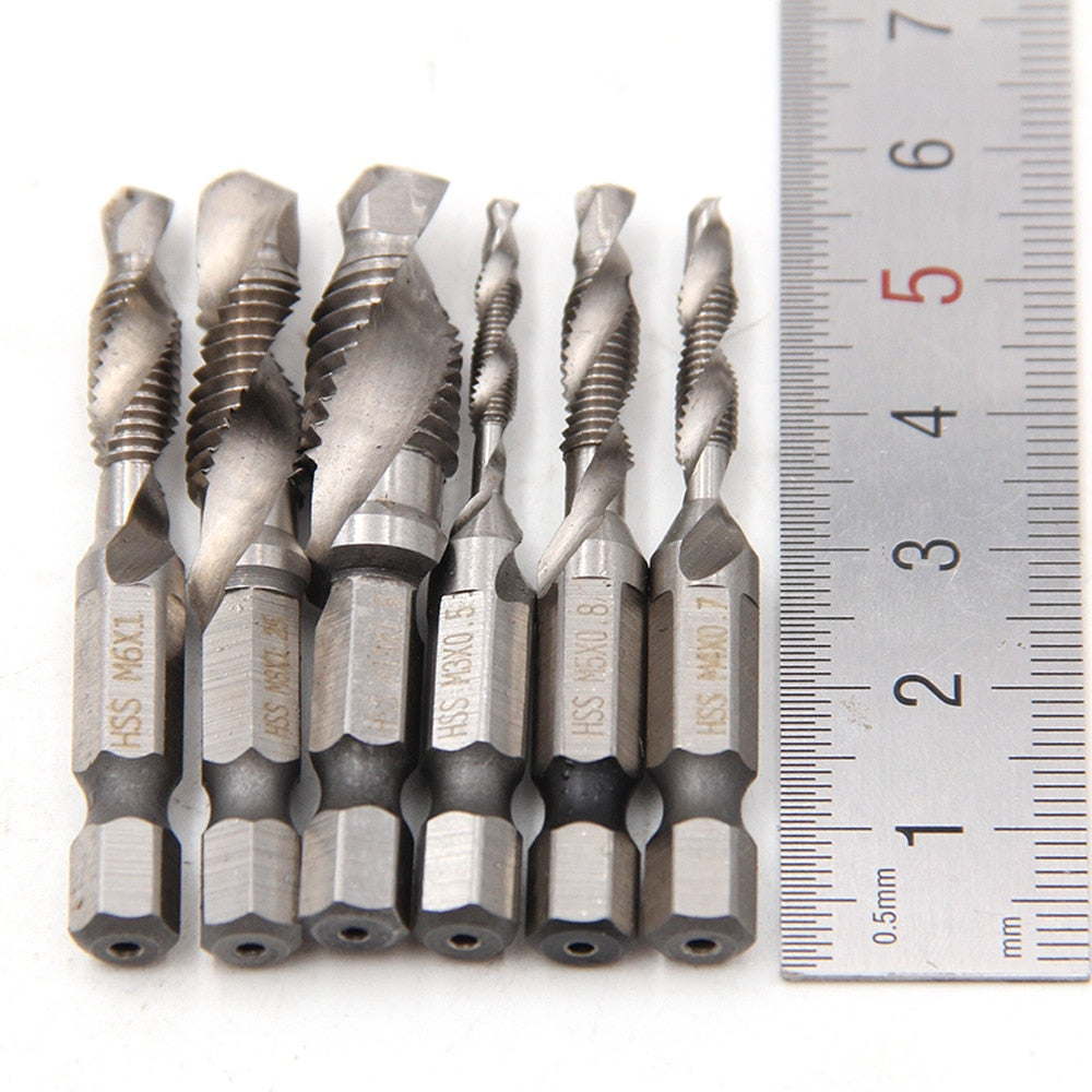 Set van 6 titanium boorbits 2-in-1 - boren en tappen