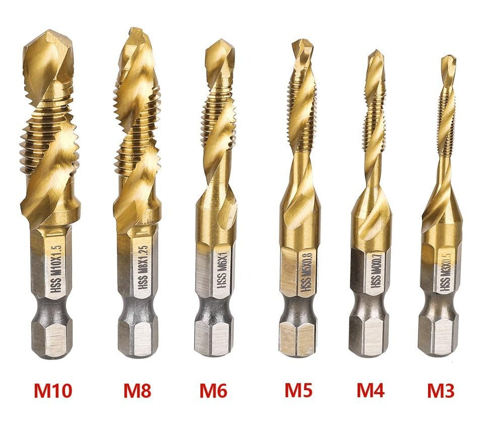 Set van 6 titanium boorbits 2-in-1 - boren en tappen
