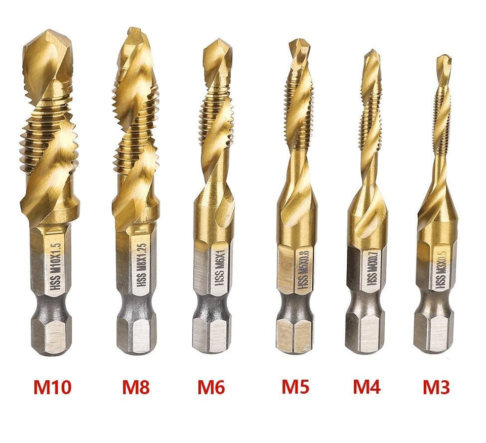 Set van 6 titanium boorbits 2-in-1 - boren en tappen