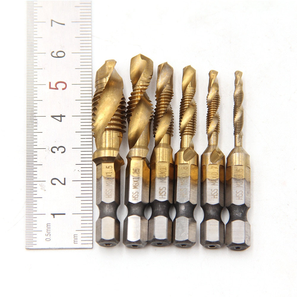 Set van 6 titanium boorbits 2-in-1 - boren en tappen