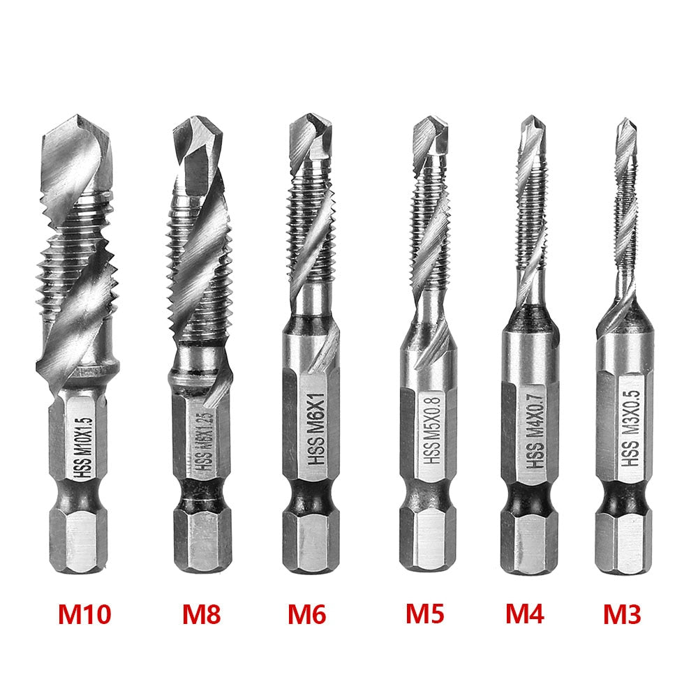 Set van 6 titanium boorbits 2-in-1 - boren en tappen