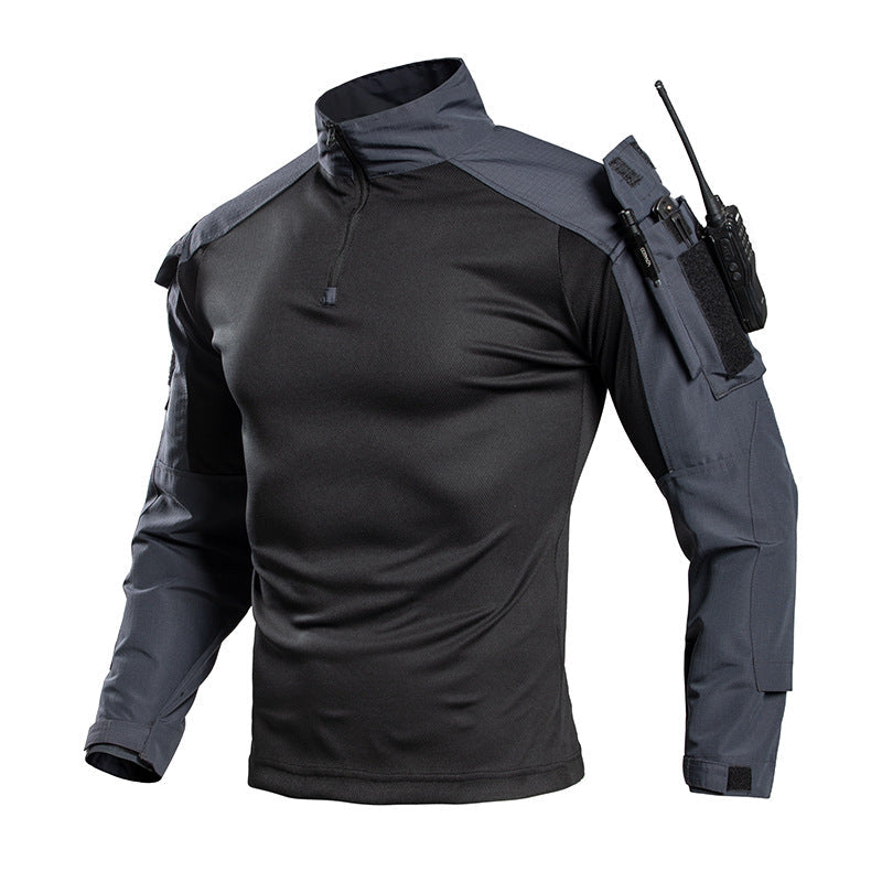 Tactisch gevechtsshirt voor heren – trainingsshirt met kwartrits en mouwzak
