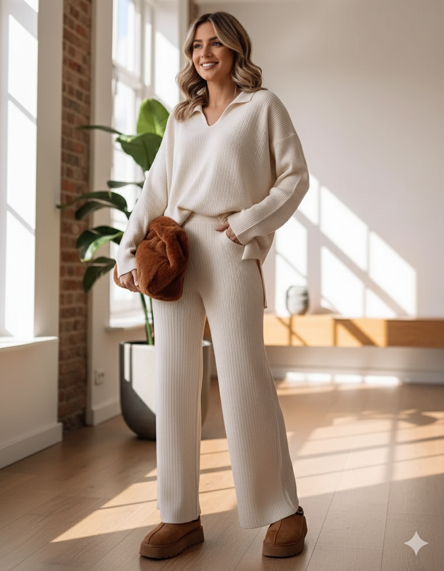 LUXE POLO COMFY SET (Ribstof) - Elegant Tweedelig Loungewear