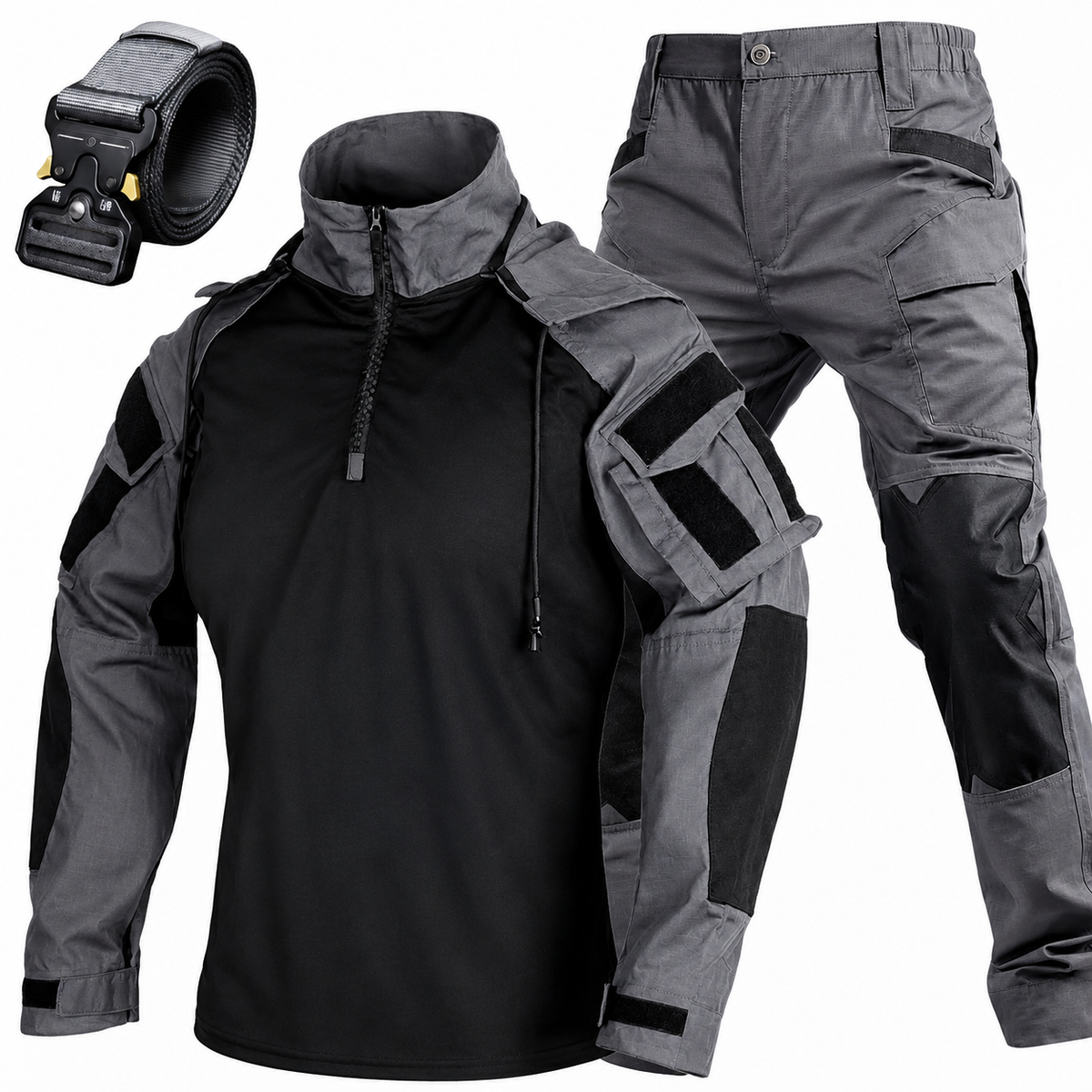 Driedelige tactische herenset – Sneldrogend shirt met capuchon, broek en riem