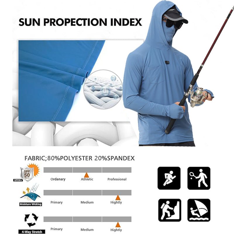 Lightweight Quick-Dry UPF 50+ Hooded Sun Shirt with Built-In Neck Gaiter