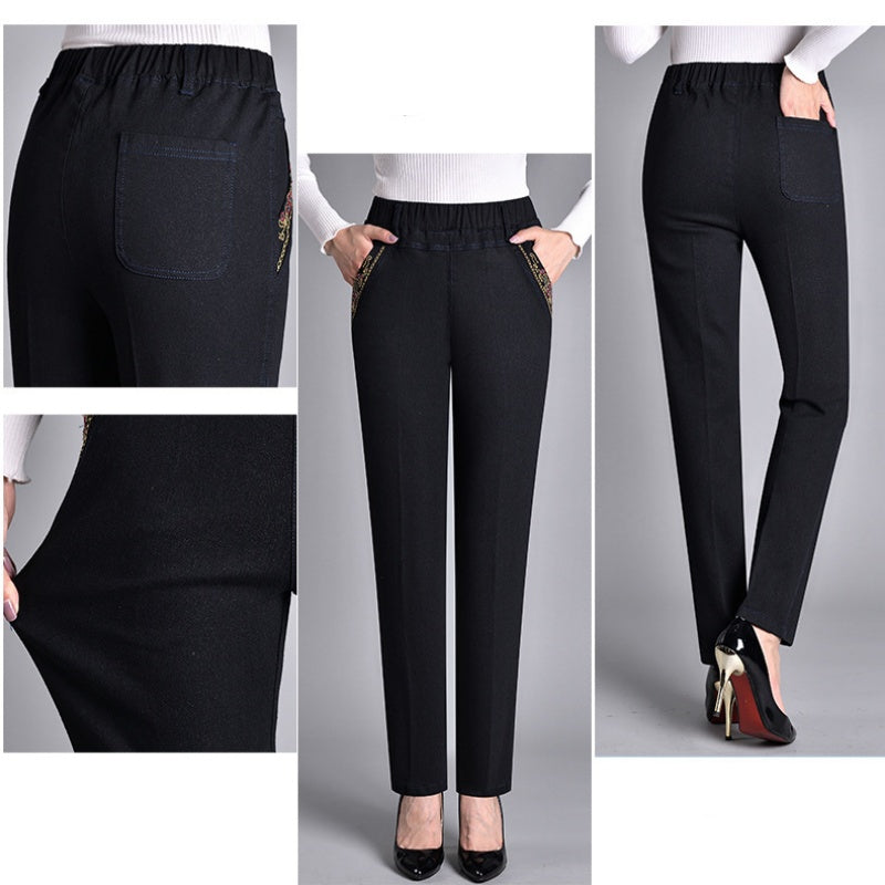 Damesjeans met zijzakken en elastische taille